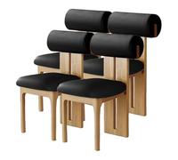Silla De Comedor De Madera Sólida, Respaldo Cilíndrico Ergonómico, Asiento De Espuma De Alta Densidad 45D, Tapizado En Cuero O Lana De Cordero(4pcs,Black Leather_Natural)