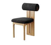 Silla De Comedor De Madera Sólida, Respaldo Cilíndrico Ergonómico, Asiento De Espuma De Alta Densidad 45D, Tapizado En Cuero O Lana De Cordero(1pc,Black Velvet_Natural)