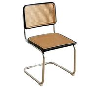 Silla de Comedor de Ratán Tapizada de Madera, Silla de Comedor sin Brazos con Respaldo de Caña Natural y Base de Cromo Inoxidable, Silla Lounge para Sala de Estar/Comedor/Patio