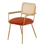 Silla de comedor de rejilla de ratán y terciopelo naranja