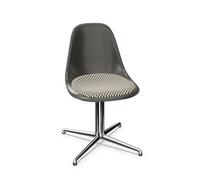Silla de comedor Eames DSL de fibra de vidrio con cojín de asiento, piel de elefante, gris/cuadros/ Cromo