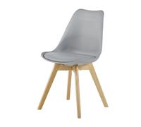 Silla de comedor en polipropileno gris y madera de caucho