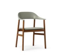 Silla de Comedor Herit con Reposabrazos Tapizada en Piel Roble Ahumado/ Verde Polvoriento