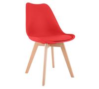 CLP Silla de Comedor Acolchada Linares Silla de Cocina con Respaldo y Base de Madera de Haya Protector de Suelo | Color Rojo Material Plastico