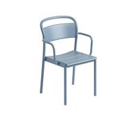 Silla de Comedor Linear de Acero con Reposabrazos, Color Azul Pálido