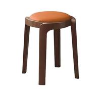 Silla de comedor moderna y creativa apilable de madera maciza para oficina en casa, taburete redondo con cojín suave ligero de lujo, silla pequeña naranja