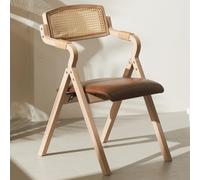 Silla de comedor plegable de madera, sillón de ratán con asiento acolchado, silla apilable para sala de estar, dormitorio, balcón