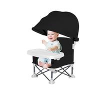 Silla De Comedor Plegable Para Bebés Mejorada Con Dosel Solar Y Bandeja Extraíble, Almohadilla Portátil De Asiento De Viaje Para Bebés, Adecuado Para Uso En Interiores Y Al Aire Libre, Acampar, Playa