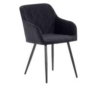 CLP Silla De Comedor Shila En Tela I Silla De Salón En Terciopelo & Base De Metal I Butaca Moderna con Reposabrazos, Color:Negro, Material:Terciopelo