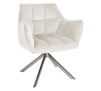 CLP Silla De Comedor Swing En Terciopelo Acolchada I Silla De Salón Giratoria con Base Metálica & Reposabrazos, Color:Crema, Color del Marco:Acero Inoxidable