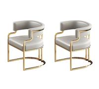 Silla de comedor tapizada, asiento de cuero, patas de latón, sillón de respaldo bajo para cocina y comedor