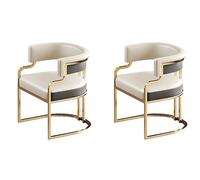 Silla de comedor tapizada moderna con asiento de cuero y patas de latón, respaldo bajo, elegante sillón para cocina y comedor, elegante silla de invitados con acabado blanco