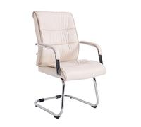 CLP Silla Estilo Cantilever Sievert Tapizada En Cuero Sintético I Silla De Conferencias con Reposabrazos I Silla De Oficina Sin Ruedas, Color:Crema