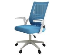 Silla de conferencias ajustable con respaldo de metal en forma de C, reposabrazos giratorios de 90°, diseño ergonómico para el hogar y la oficina, elegante color blanco y azul