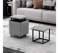 Silla de cubo 5 en 1 con reposapiés de cuero y marco de metal, asiento multifuncional para sala de estar, oficina o espacios pequeños