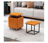 Silla de cubo apilable 5 en 1 con ruedas giratorias, taburete otomano de cuero naranja para sala de estar y comedor, 17.7 pulgadas, muebles versátiles que ahorran espacio