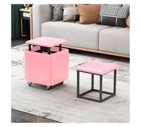 Silla de cubo apilable 5 en 1, otomana de cuero rosa con ruedas giratorias, taburete apilable versátil para sala de estar y comedor, 17.7 pulgadas de altura