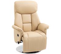 Silla de descanso HOMCOM con reposabrazos y reposapiés ajustables, base de acero cromado, forro de PU sintético, 150 kg, color crema