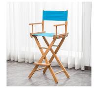 Silla de director de maquillaje plegable de madera maciza, portátil y alta, color blanco, herramienta de belleza profesional (azul claro)