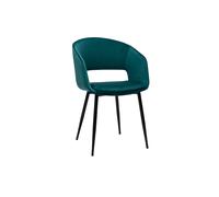 Silla de diseño de terciopelo azul petróleo y patas de metal negro PRISMA