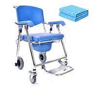Silla de ducha con inodoro, silla de transporte plegable, silla de inodoro junto a la cama con olla extraíble, reposapiés móvil, silla de ruedas con pedal plegable para personas ma