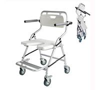 Silla de Ducha con Respaldo y Apoyabrazos, Silla WC Personas Mayores, Silla de Ducha de Aluminio, Reposapiés Abatible, Carga hasta 120kg