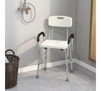 Silla de ducha Homcom, asiento de ducha ergonómico, altura ajustable, soportes antideslizantes, respaldo y reposabrazos desmontables, capacidad máxima de carga: 136 kg, fabricada con aluminio y HDPE,