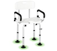 Silla de ducha HOMCOM, taburete de ducha ajustable en altura con reposabrazos plegables, patas sin tornillos, para personas mayores y discapacitadas, aluminio HDPE, blanco