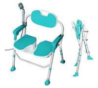 Silla de ducha para personas mayores - Asiento de ducha plegable 150 kg, silla de ducha con respaldo y reposabrazos, altura regulable, almohadillas antideslizantes para los pies, taburete de ducha