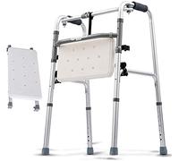 Silla de ducha plegable para andador con ruedas, geriátrica, altura ajustable, ayuda a la movilidad, muleta con asiento acolchado, pequeño regalo