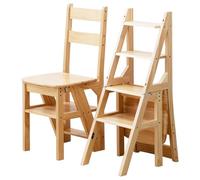 Silla de escalera plegable de 4 escalones - Taburete plegable de madera para escritorio, taburetes portátiles con respaldo, taburetes de bar de altura de mostrador para tocador, soporte de escalera pl