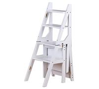 Silla De Escalera Plegable De Madera 2 En 1, Taburete De Silla De Escalera Plegable Convertible, Silla De Escalera De Biblioteca Plegable De Madera De Pino Macizo (Color : D, S : 46x37x90CM)