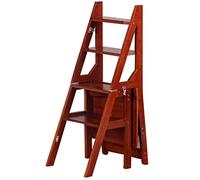 Silla De Escalera Plegable De Madera 2 En 1, Taburete De Silla De Escalera Plegable Convertible, Silla De Escalera De Biblioteca Plegable De Madera De Pino Macizo (Color : C, S : 46x37x90CM)