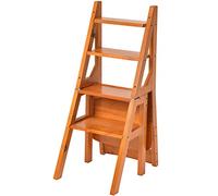 Silla de escalera plegable resistente, taburete y estante 2 en 1 de madera maciza, solución que ahorra espacio para oficina en casa