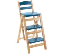 Silla de escalera plegable, silla de bar plegable portátil con estante de almacenamiento de pino macizo/estante para flores, compacto esencial para el hogar