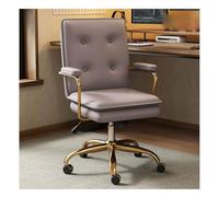 Silla De Escritorio De Imitación De Cuero con Patas Metálicas Doradas, Cómoda Silla De Ordenador Tapizada con Respaldo Y Reposabrazos Acolchados, Altura Ajustable Y Giro De 360°