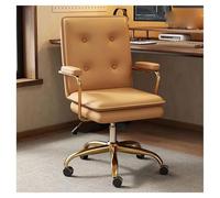 Silla De Escritorio De Imitación De Cuero con Patas Metálicas Doradas, Cómoda Silla De Ordenador Tapizada con Respaldo Y Reposabrazos Acolchados, Altura Ajustable Y Giro De 360°