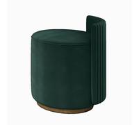 Silla de escritorio de maquillaje para niñas y mujeres, pequeño taburete redondo con marco de madera maciza, tapicería de franela de poliuretano verde oscuro, tela tecnológica, perfecta para salas de