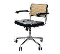 Silla de escritorio de ratán moderna de mediados de siglo con ruedas, sillón giratorio vintage for el dormitorio de la oficina en el hogar, silla de cuero con respaldo medio rodante ( Color : Zwart )