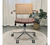Silla de escritorio de ratán moderna de mediados de siglo con ruedas, sillón giratorio vintage for el dormitorio de la oficina en el hogar, silla de cuero con respaldo medio rodante ( Color : marrón )