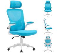 Silla de escritorio ergonómica BAKAJI, tejido transpirable y antisudor, respaldo con soporte lumbar y reposacabezas, altura ajustable a gas 116-126 cm (azul)