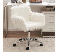 Silla de escritorio esponjosa, giratoria de piel sintética, silla de oficina en casa, altura ajustable, silla decorativa para niñas y mujeres, sillas de maquillaje peludas modernas para dormitorio,