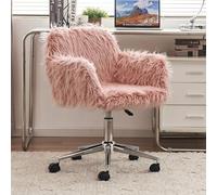 Silla de escritorio esponjosa, giratoria de piel sintética, silla de oficina en casa, altura ajustable, silla decorativa para niñas y mujeres, sillas de maquillaje peludas modernas para dormitorio,