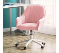 Silla de escritorio giratoria de mediados de siglo con reposabrazos, tapizada, respaldo medio, silla de trabajo de estudio de computadora con ruedas y diseño ejecutivo de cuero