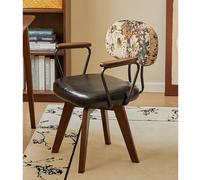 Silla de escritorio giratorio, silla de oficina tapizada de cuero de imitación con patas de madera de roble, sillón moderno de mediados de siglo para espacios pequeños sala de estar y dormitorio LWX