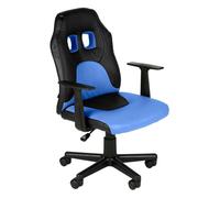CLP Silla ergonómica para nińos y Adolescentes Fun, giratoria y Ajustable en Altura con Funda de Cuero sintético, reposabrazos Desmontables, Color:Negro/Azul