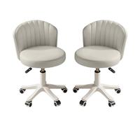 Silla de Escritorio pequeña y Redonda con Ruedas, sin Brazos, cómoda, for tocador, sin Respaldo, de Piel sintética, con Altura Ajustable, giratoria, for Trabajo y SPA.(Gray,2 with backrest)