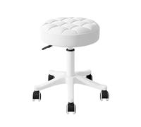Silla de Escritorio pequeña y Redonda con Ruedas, sin Brazos, cómoda, for tocador, sin Respaldo, de Piel sintética, con Altura Ajustable, giratoria, for Trabajo y SPA.(White,1 Without backrest)