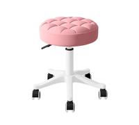 Silla de Escritorio pequeña y Redonda con Ruedas, sin Brazos, cómoda, for tocador, sin Respaldo, de Piel sintética, con Altura Ajustable, giratoria, for Trabajo y SPA.(Pink,1 Without backrest)