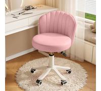 Silla de Escritorio pequeña y Redonda con Ruedas, sin Brazos, cómoda, for tocador, sin Respaldo, de Piel sintética, con Altura Ajustable, giratoria, for Trabajo y SPA.(Pink,1 with backrest)